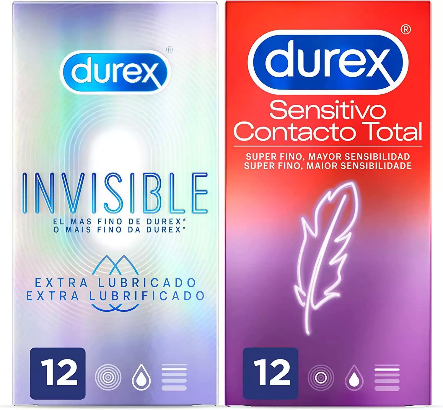 Pack 2 cajas de Durex Preservativos: Super finos + Invisible extra lubricado
