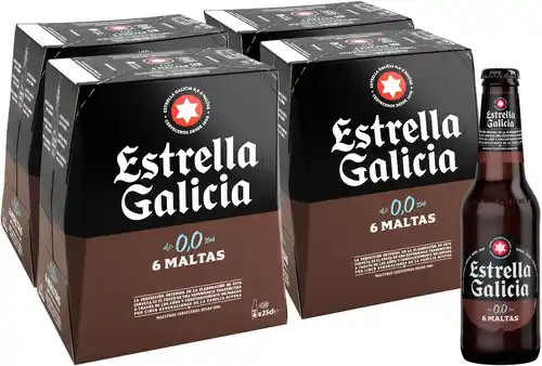 Pack 24 Cervezas larger sin alcohol Estrella Galicia 6 Maltas 25cl