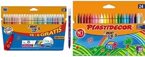 Pack 24 rotuladores bic + 24 ceras plastidecor