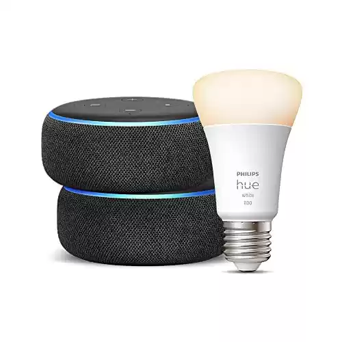 Pack 2x Echo Dot (3.ª generación) + Bombilla Inteligente Philips Hue White (E27)