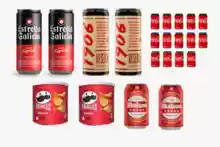 Pack 2x Estrella Galicia, 2x 1906, 14x Coca Cola Zero, 2x Mahou y 2x Pringles