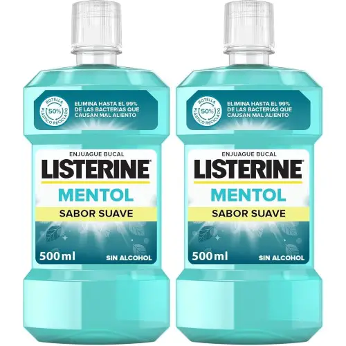 Pack 2x500ml Enjuague Bucal Listerine Mentol Sabor Suave Sin Alcohol