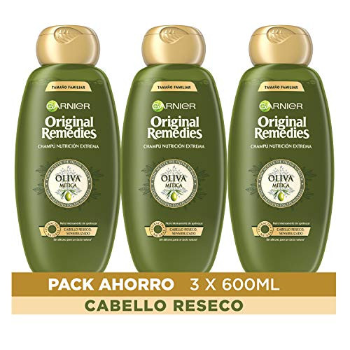 Pack 3 envases de champú Garnier Original Remedies Oliva Mítica para pelo seco