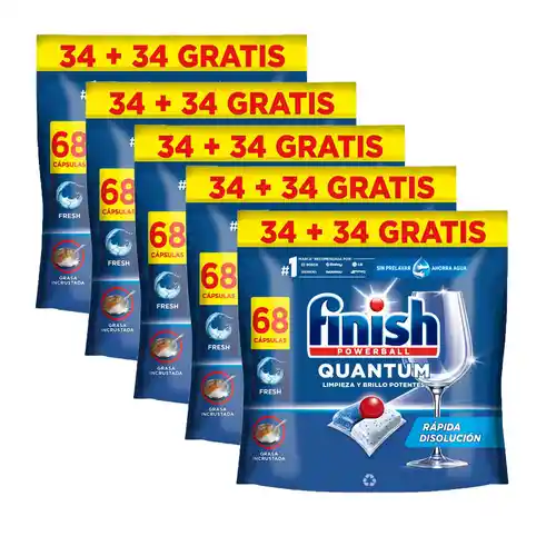 Pack 340x pastillas Finish Powerball Quantum All in 1 limón