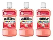 Pack 3x500ml Listerine Enjuague Bucal Sin Alcohol para Niños, Smart Rinse, Sabor Frutos Rojos