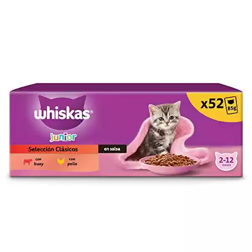 Pack 52 unidades de whiskas Comida Húmeda para Gatos Junior Selección Clásicos