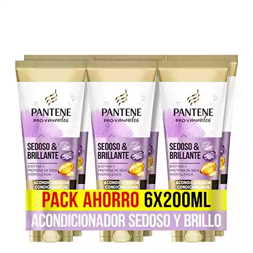 Pack 6 botes Pantene Pro-V Miracles Sedoso & Brillante, Acondicionador Para Pelo Con Biotina + Proteína De Seda Hidrolizada Para Pelo Dañado, Excesivamente Tratado O Con Mechas, 200ml x6