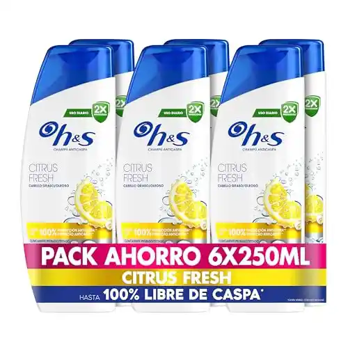 Pack 6x250ml H&S Citrus Fresh Champú Anticaspa para Pelo Graso