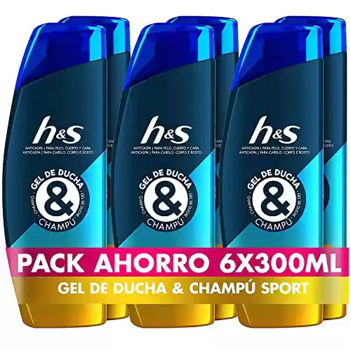 Pack 6x300ml H&S Anticaspa Champú y Gel De Ducha Sport con Esencia de Sándalo