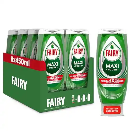 Pack 8x450 ml Fairy Maxi Poder Lavavajillas líquido a mano