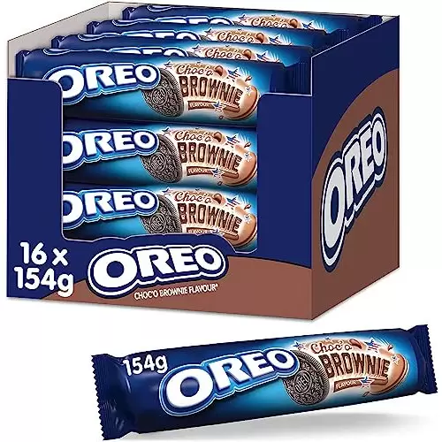 Pack de 16 unidades Oreo Choco Brownie Galletas de Cacao Rellenas de Crema de Chocolate Sabor Brownie 154g