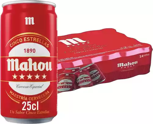 Pack de 24 Latas Mahou 5 Estrellas Cerveza Especial Dorada Lager 25 cl