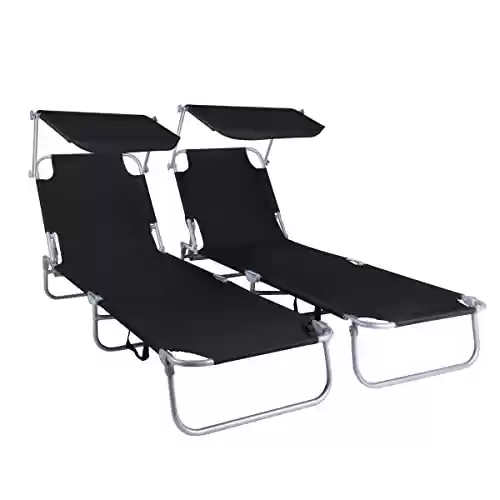 CHOLLO PRIME! Pack de 2x Tumbonas plegables con Parasol T-LoVendo TLV-AM-LB02-Black