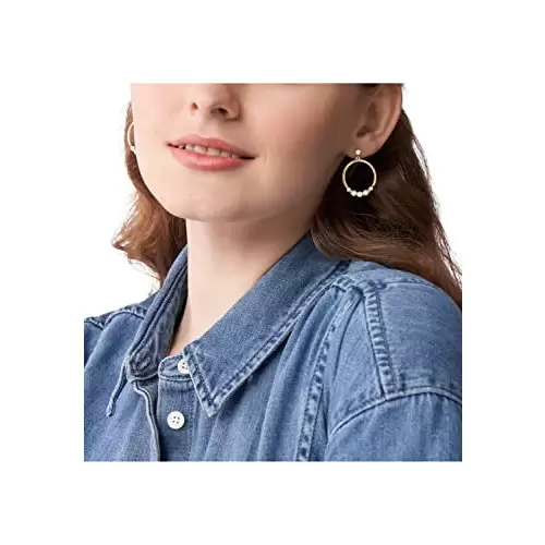 Pendientes Colgantes para Mujer Fossil Val Blue Crush Acero Inoxidable de Perla Blanca, JF04066710