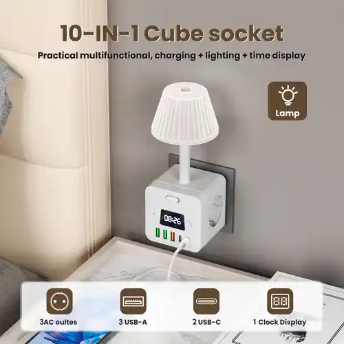 Regleta 3 salidas con enchufe + lámpara LED