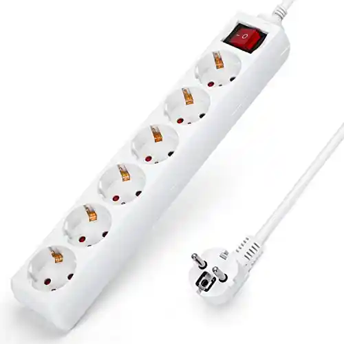 Regleta alargador de 6 enchufes con cable de 3 metros e interruptor Aigostar