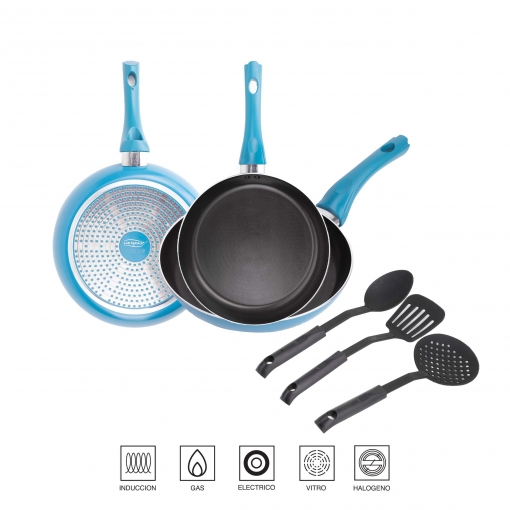 Set 3 Sartenes 18-22-26 cm + Set 3 Utensilios Cocina SAN IGNACIO Zahara