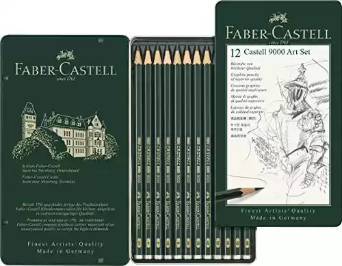 Set de 12 lápices Faber-Castell 9000 para dibujo artístico. Diferentes grados de dureza.
