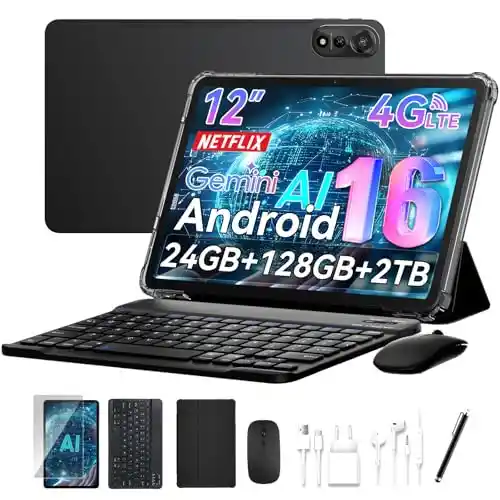 Tablet con Teclado de 12" 4G LTE+WiFi 24GB+128GB Android 16