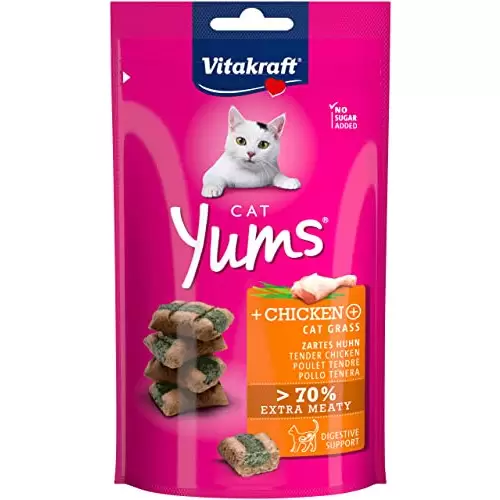 Vitakraft Cat Yums - Mordidas suaves de pollo y pasto para gatos por 1,49€.
