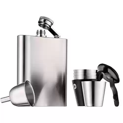 WMF Manhattan - Juego Petaca, 4 Vasos Chupitos, Embudo, Estuche Cuero